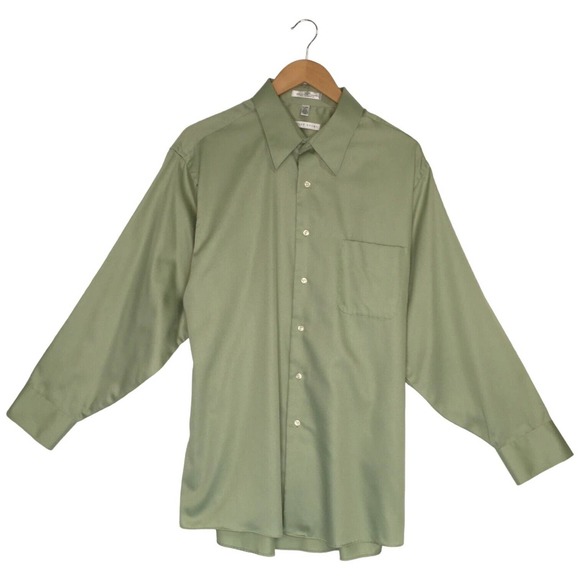 Geoffrey Beene Mens XL Wrinkle Free Button Up Long Sleeve Dress Shirt Green - Picture 1 of 10
